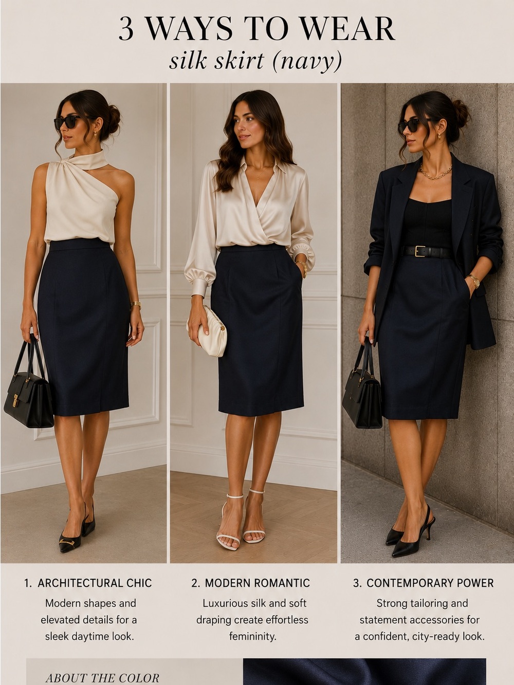 Ann Taylor Navy Silk Pencil Skirt